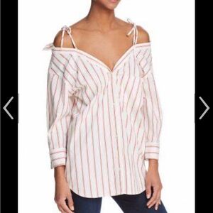 Joie NWT L red and white Alvina Blouse